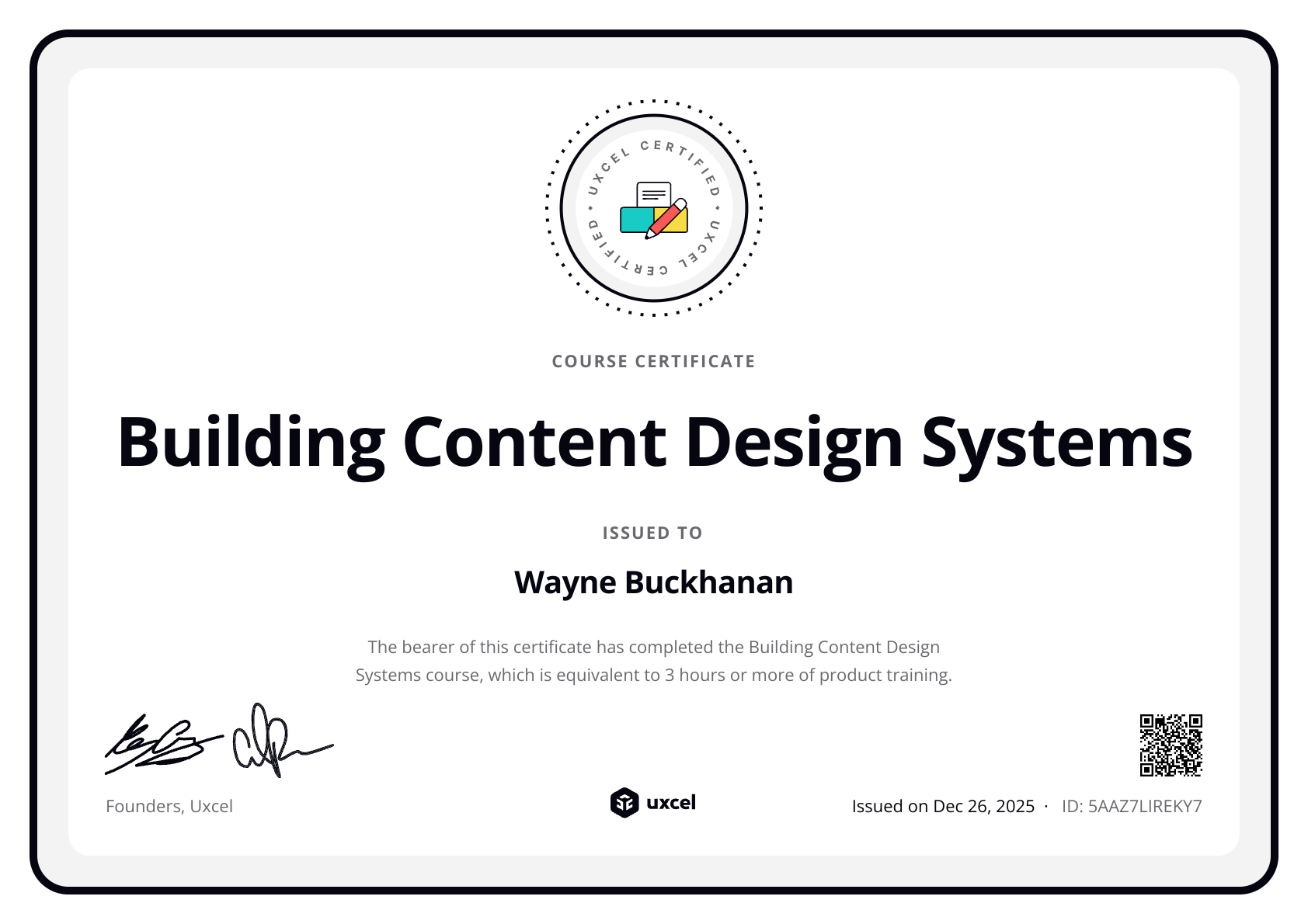 Wayne Buckhanan's certificate